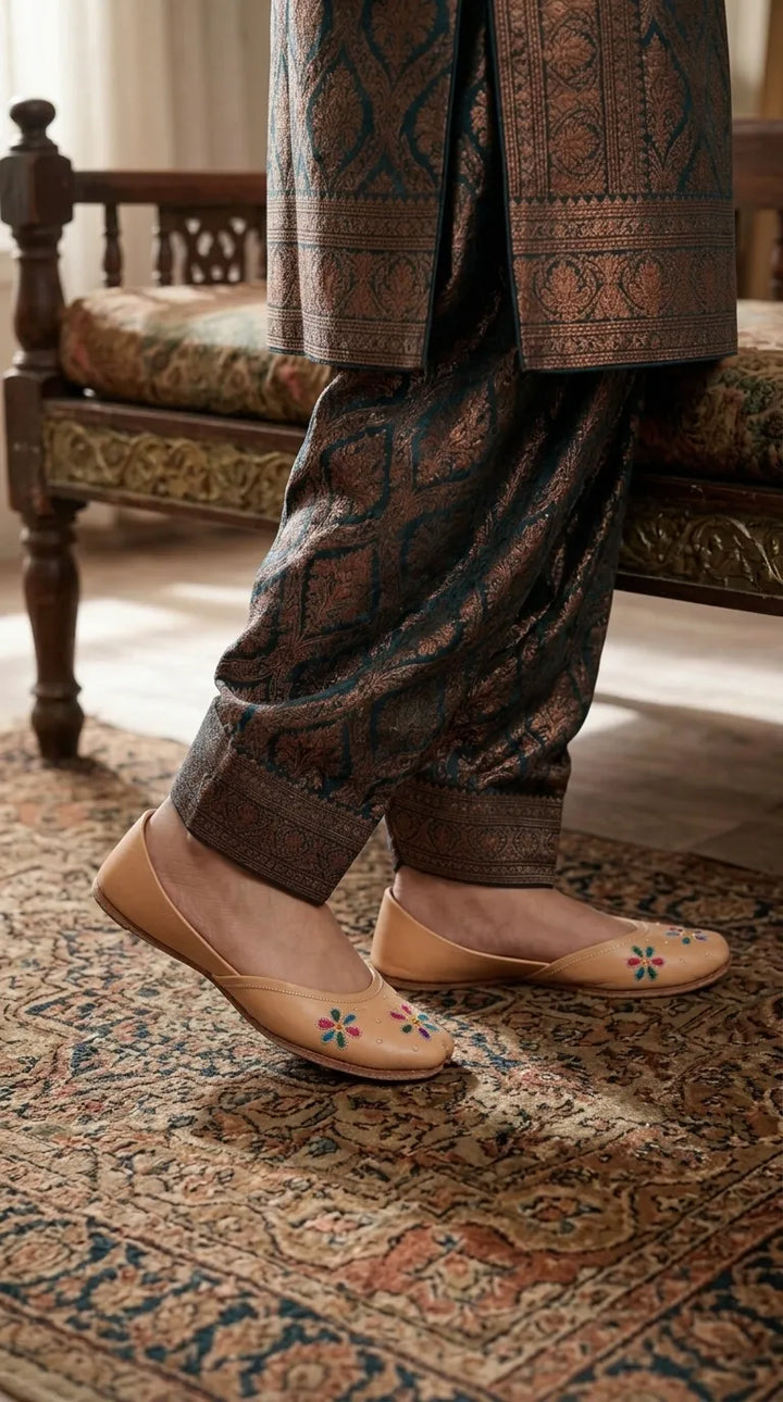 Fawn Leather Khussa For Ladies EC8940