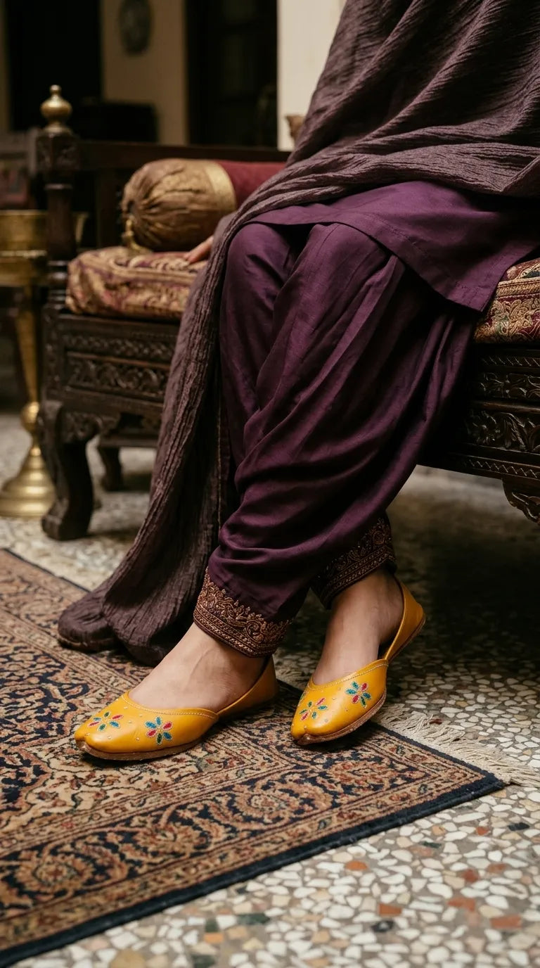 Yellow Leather Khussa For Ladies EC8940