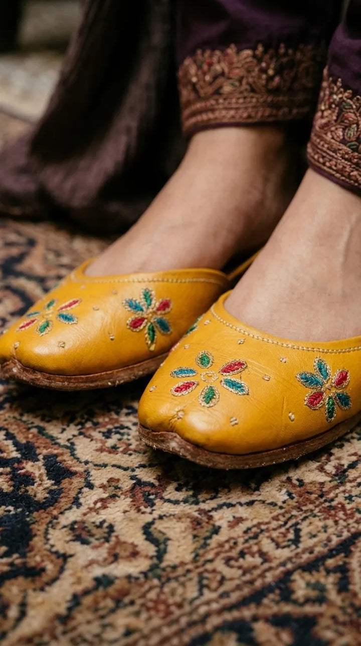 Yellow Leather Khussa For Ladies EC8940