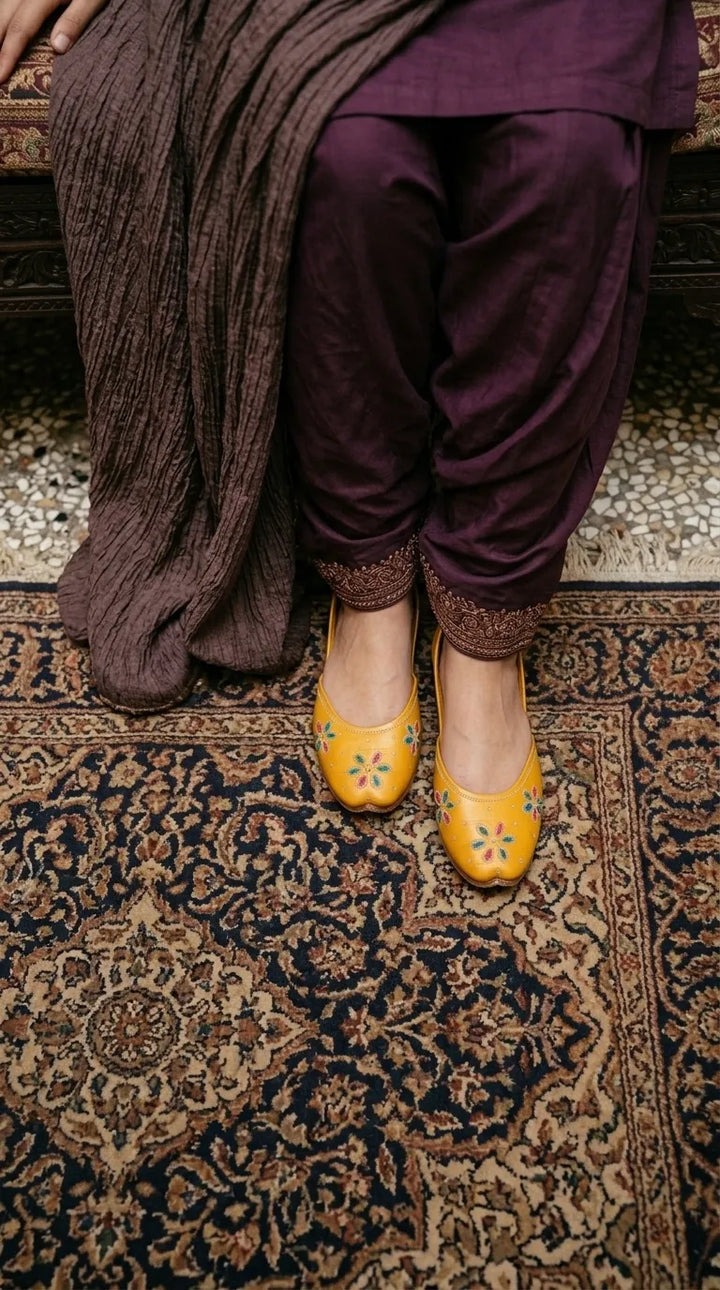 Yellow Leather Khussa For Ladies EC8940