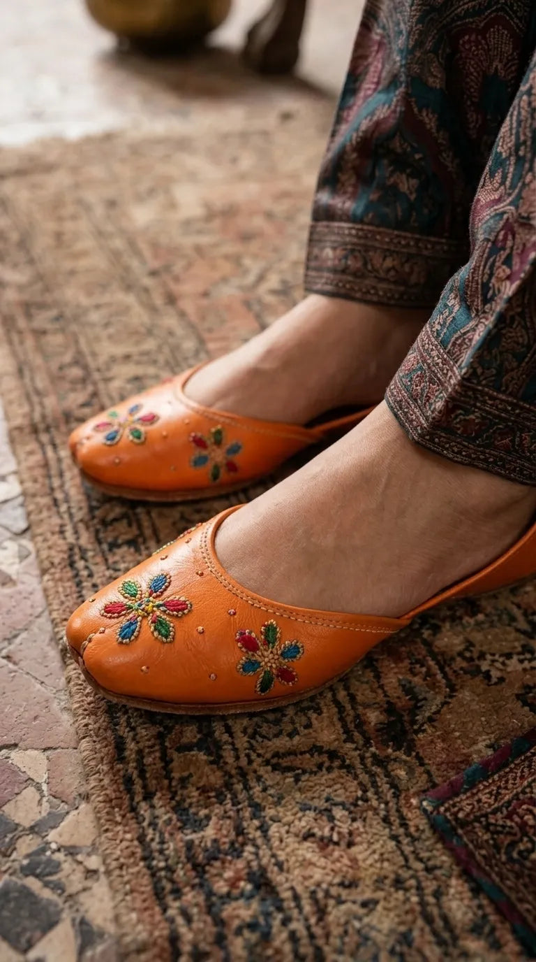 Orange Leather Khussa For Ladies EC8940