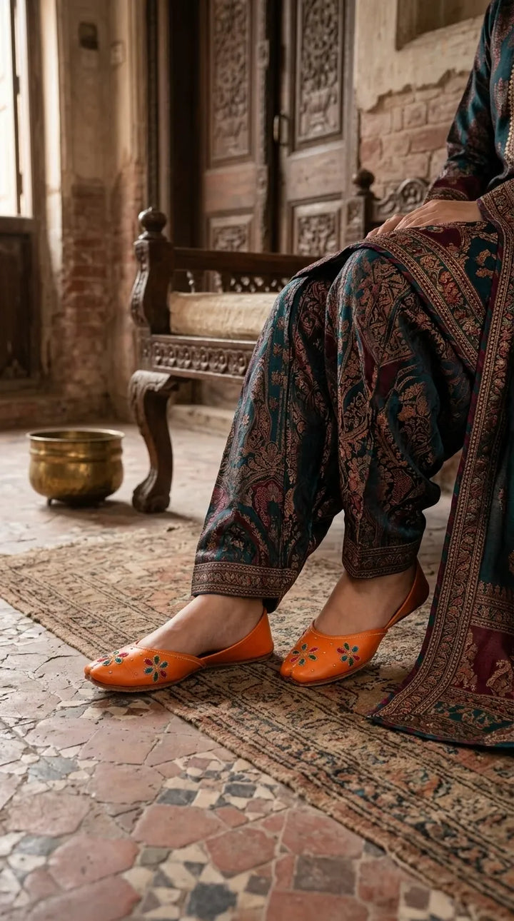 Orange Leather Khussa For Ladies EC8940