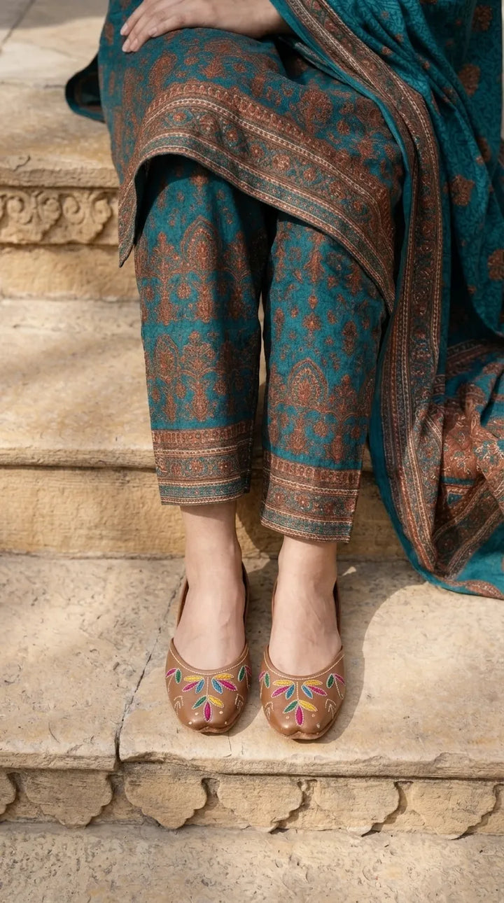 Brown Leather Khussa For Ladies EC9102