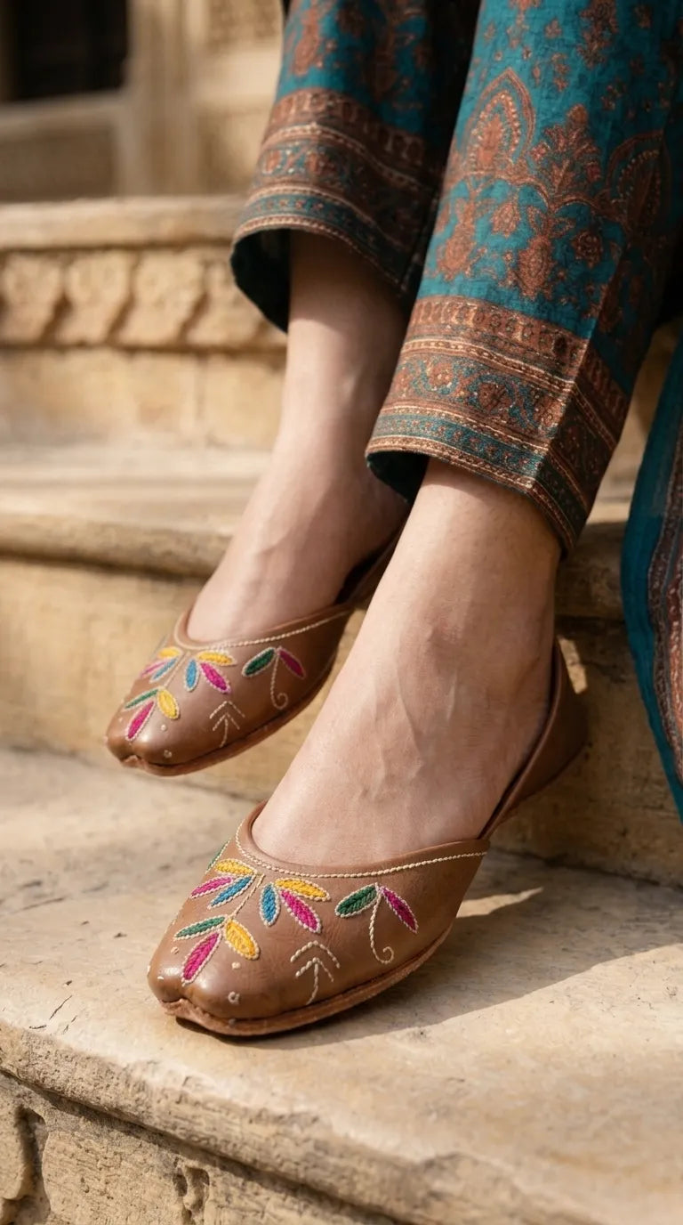 Brown Leather Khussa For Ladies EC9102
