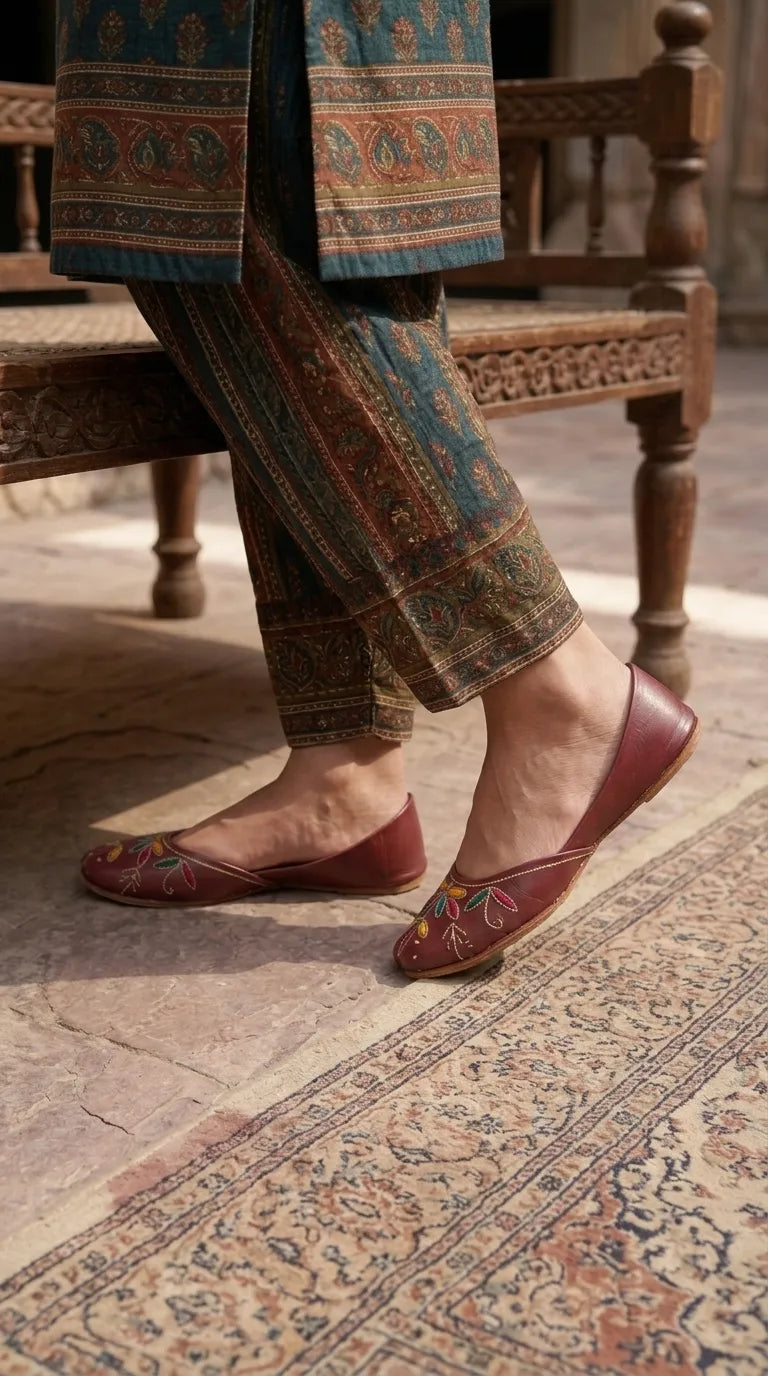 Maroon Leather Khussa For Ladies EC9102