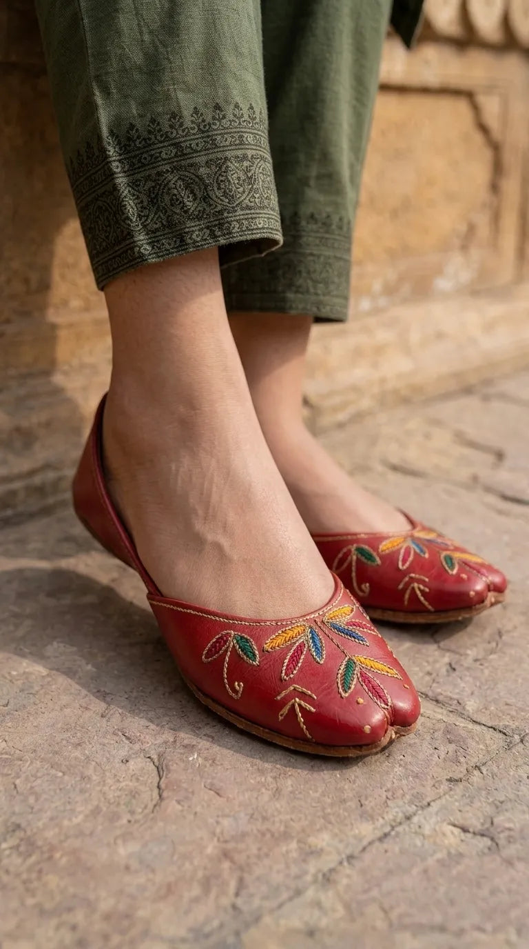 Red Leather Khussa For Ladies EC9102