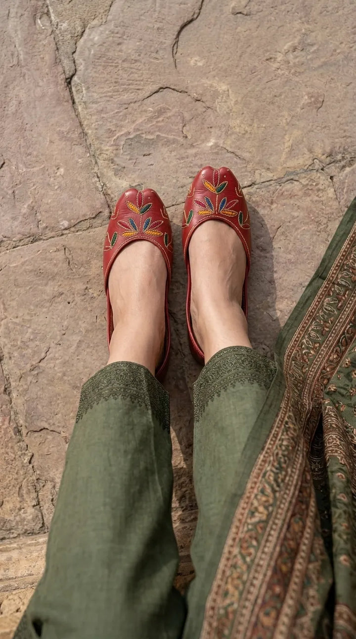 Red Leather Khussa For Ladies EC9102