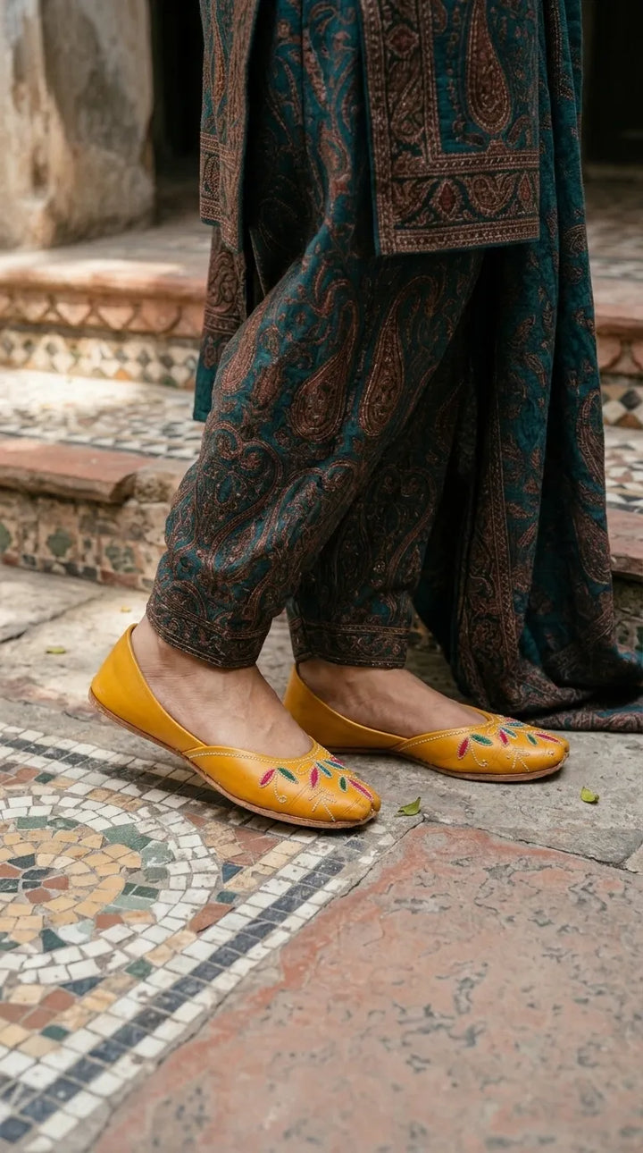Yellow Leather Khussa For Ladies EC9102