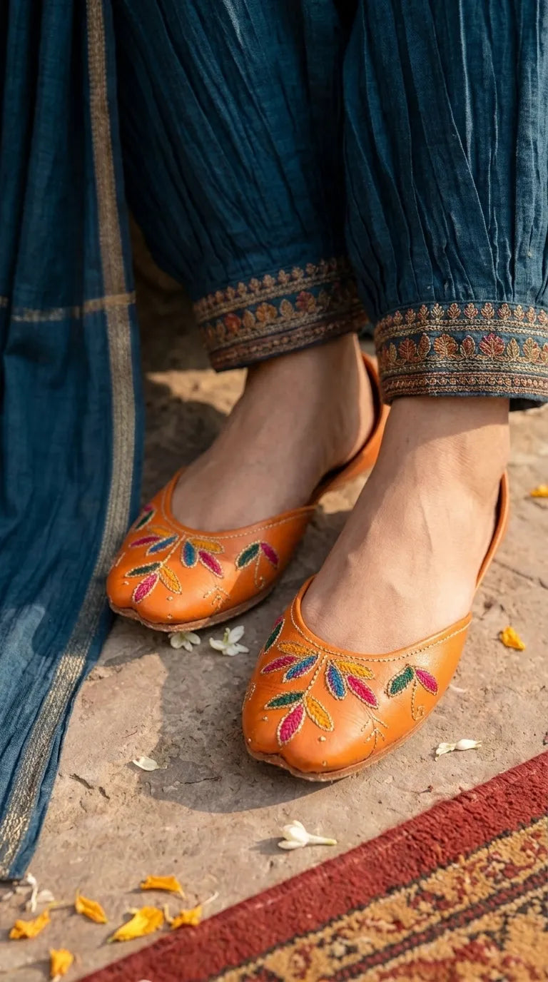 Orange Leather Khussa For Ladies EC9102