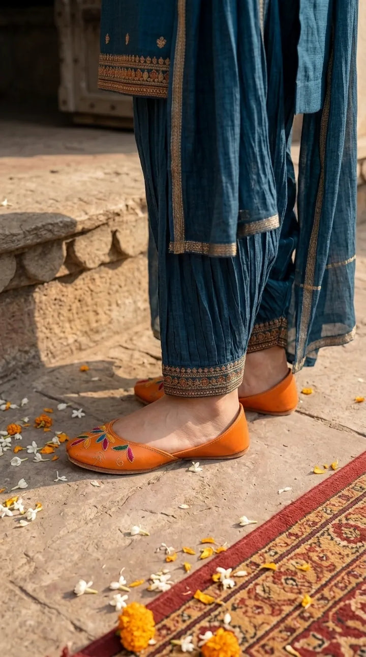 Orange Leather Khussa For Ladies EC9102