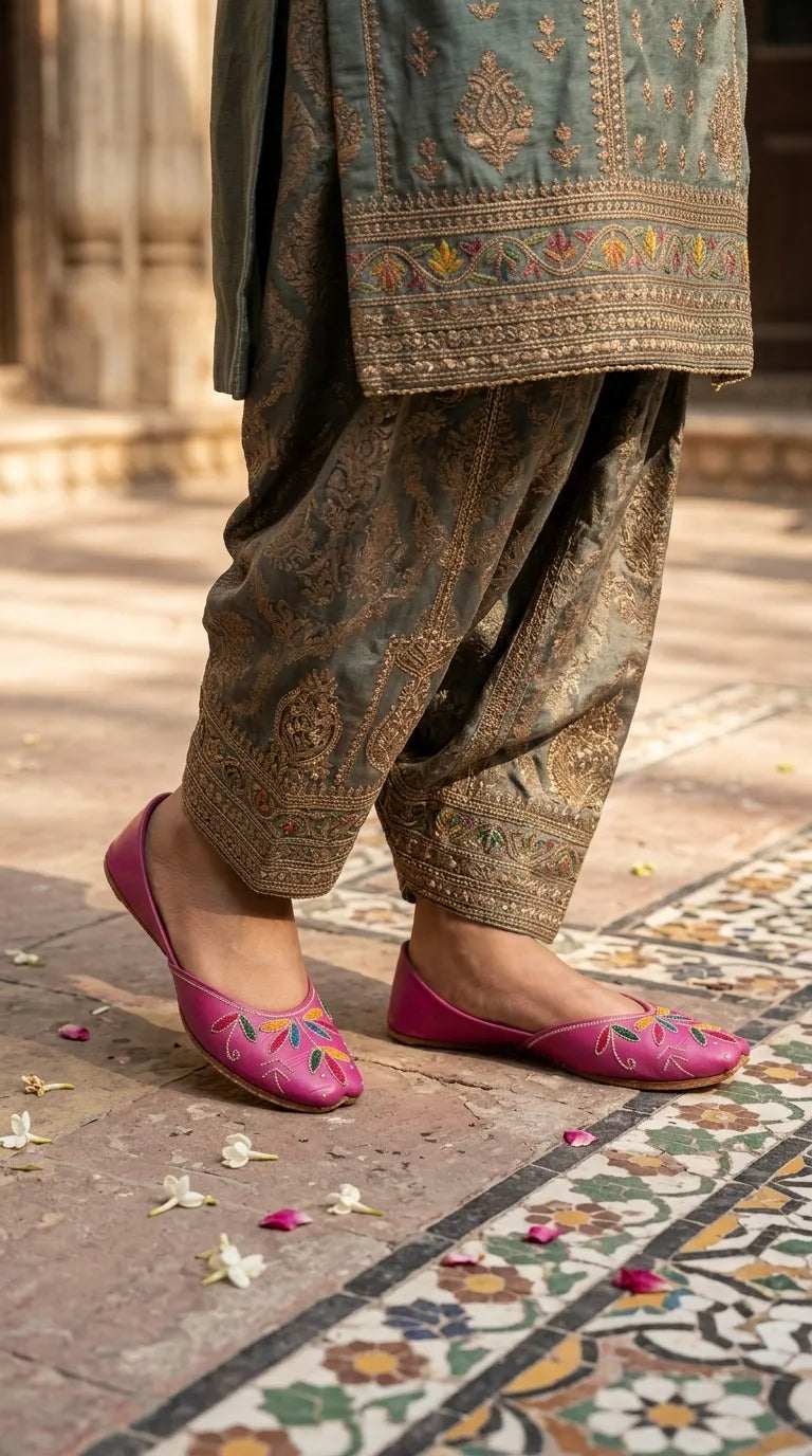Skpink Leather Khussa For Ladies EC9102