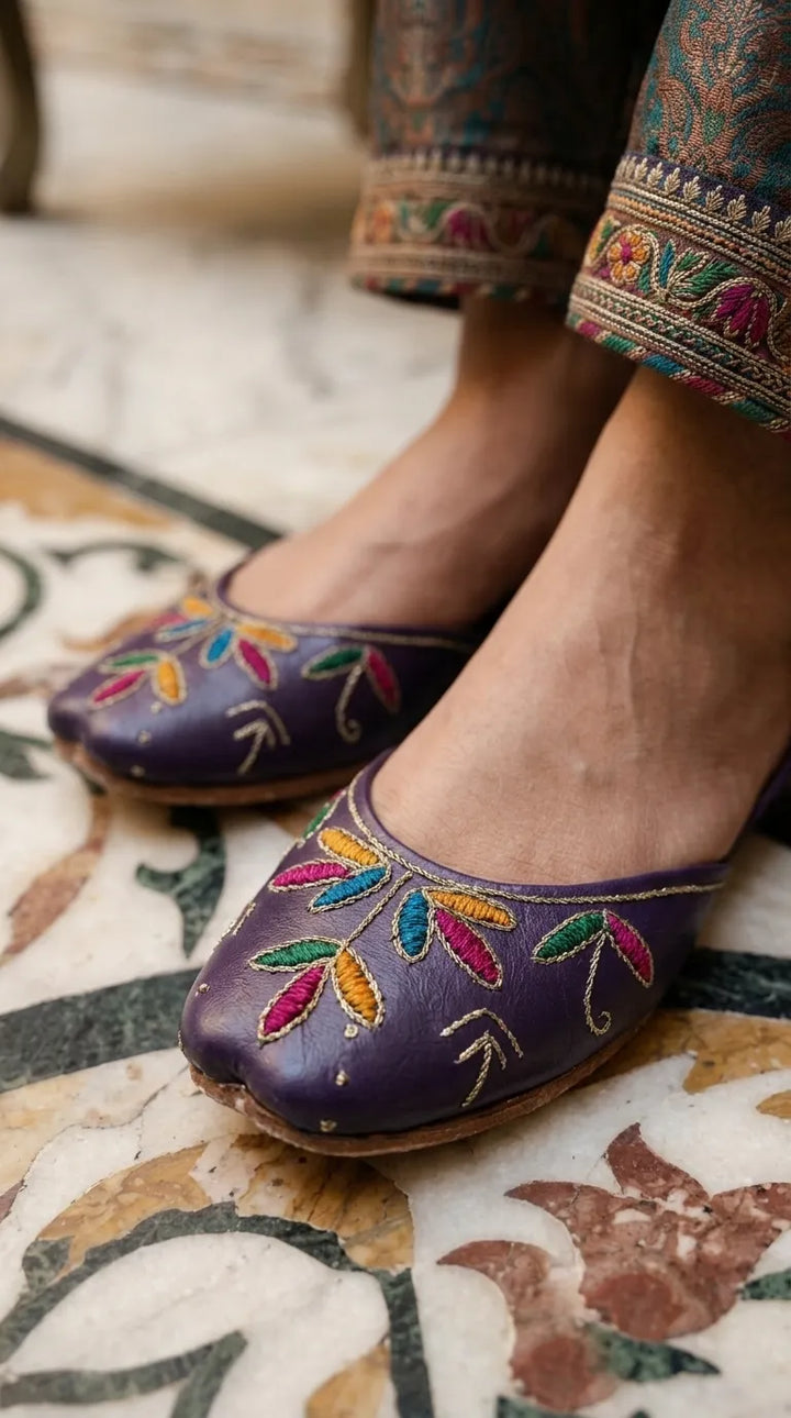 Purple Leather Khussa For Ladies EC9102