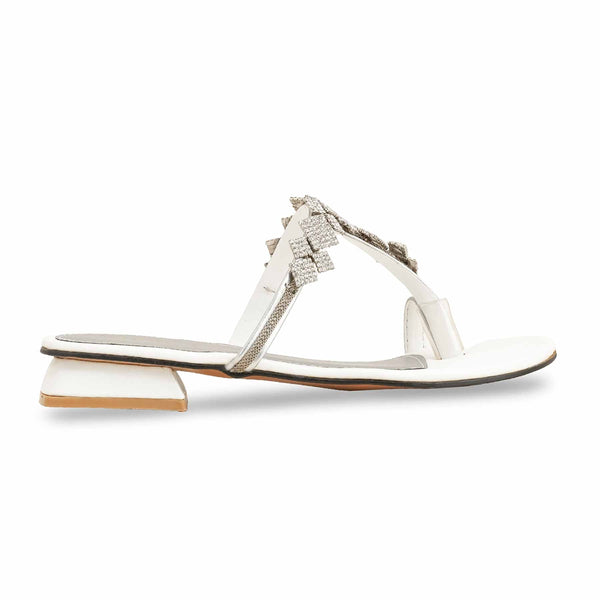 White Fancy Chappal For Ladies FN0729