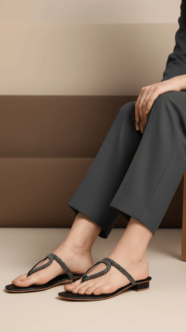 Black Fancy Chappal For Women FN0746