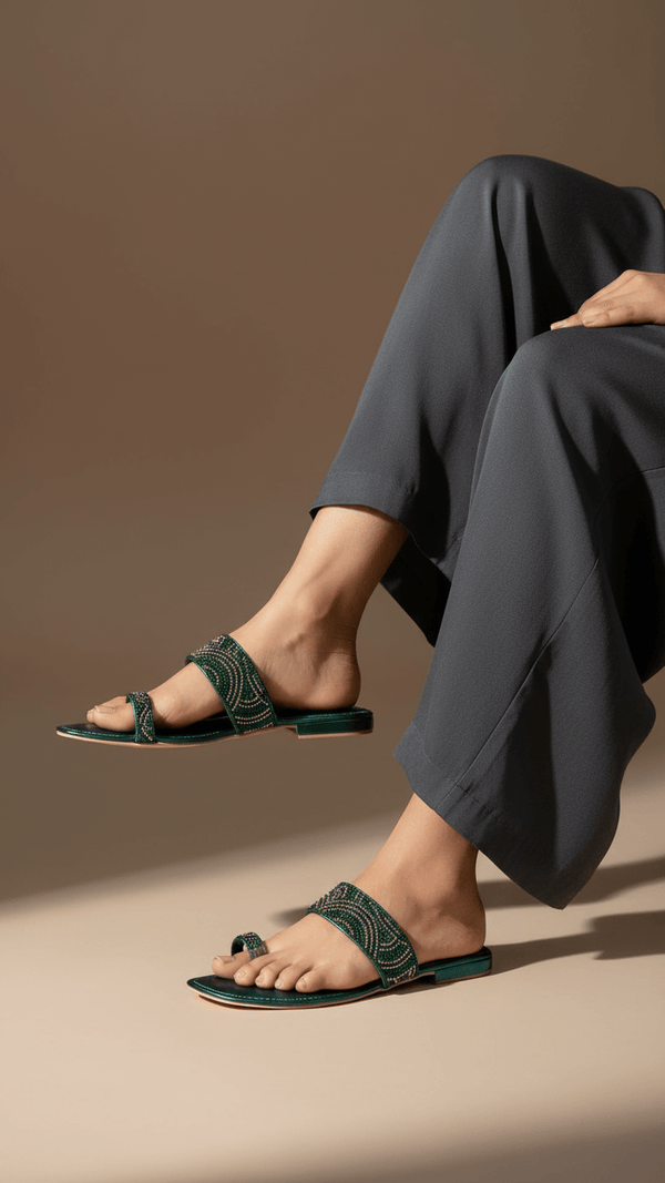 Green Fancy Chappal For Women FN0783