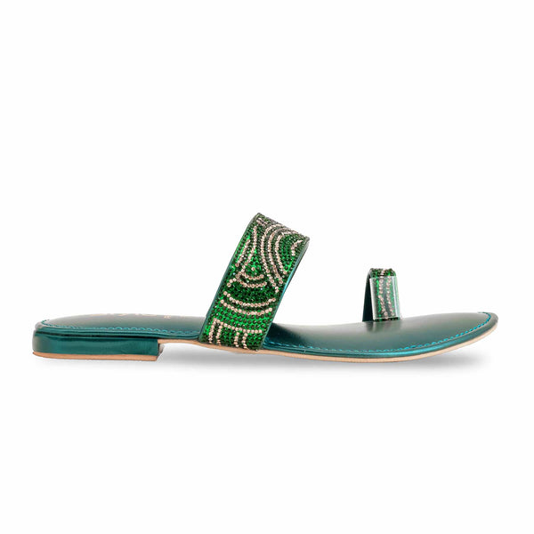 Green Fancy Chappal For Women FN0783