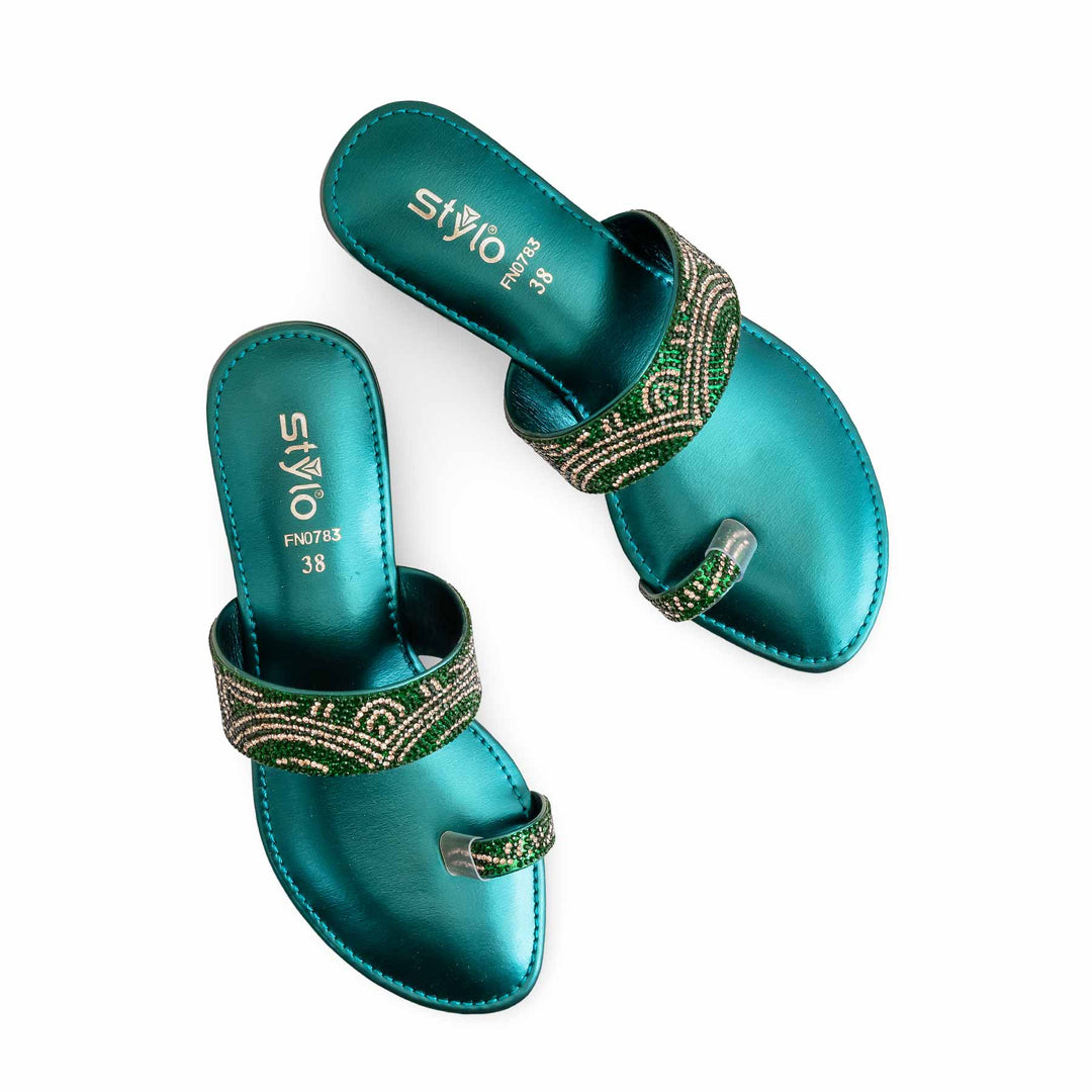 Leather Fancy Chappal Diamond Chappals New Design Green Leather