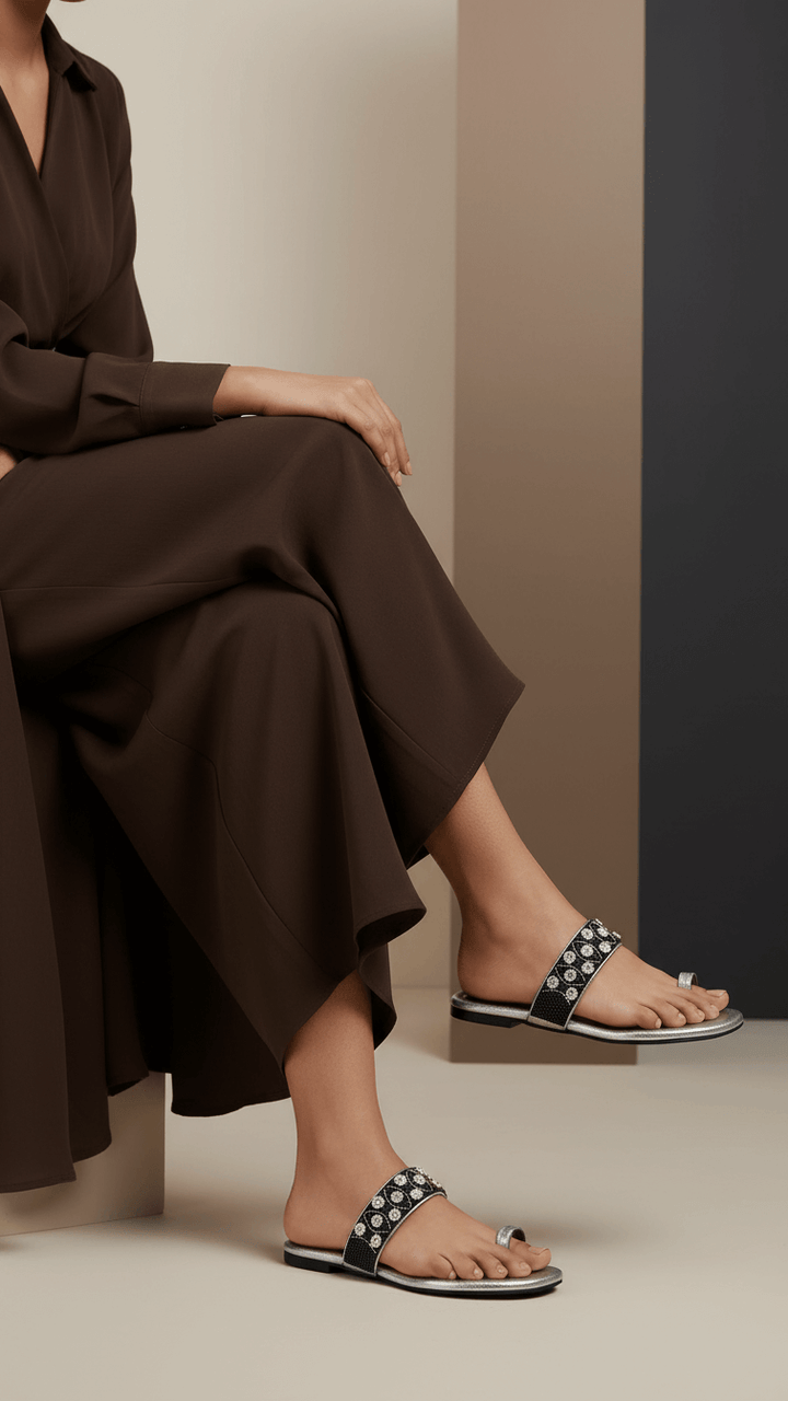 Grey Fancy Chappal For Women FN0793