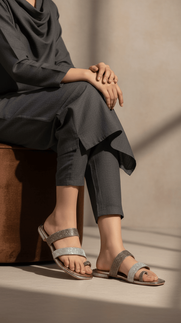 Grey Fancy Chappal For Women FN0798