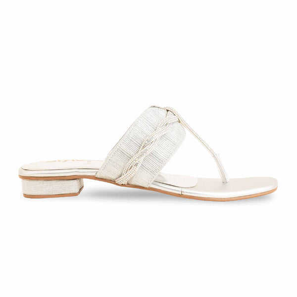 Silver Fancy Chappal For Ladies FN0803