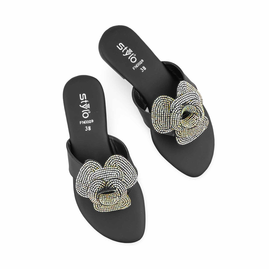 Black Fancy Chappal For Women FN0809