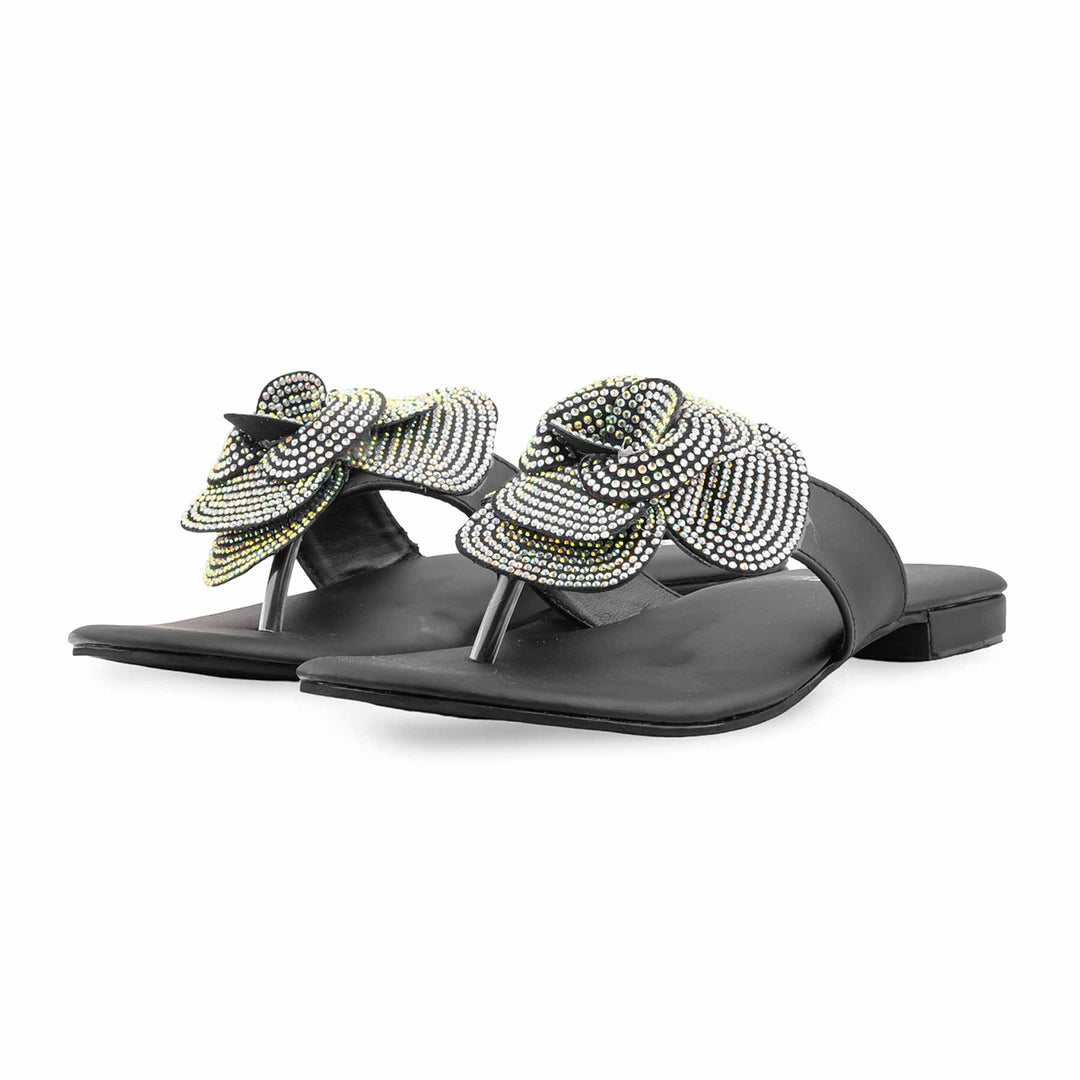 Black Fancy Chappal For Women FN0809