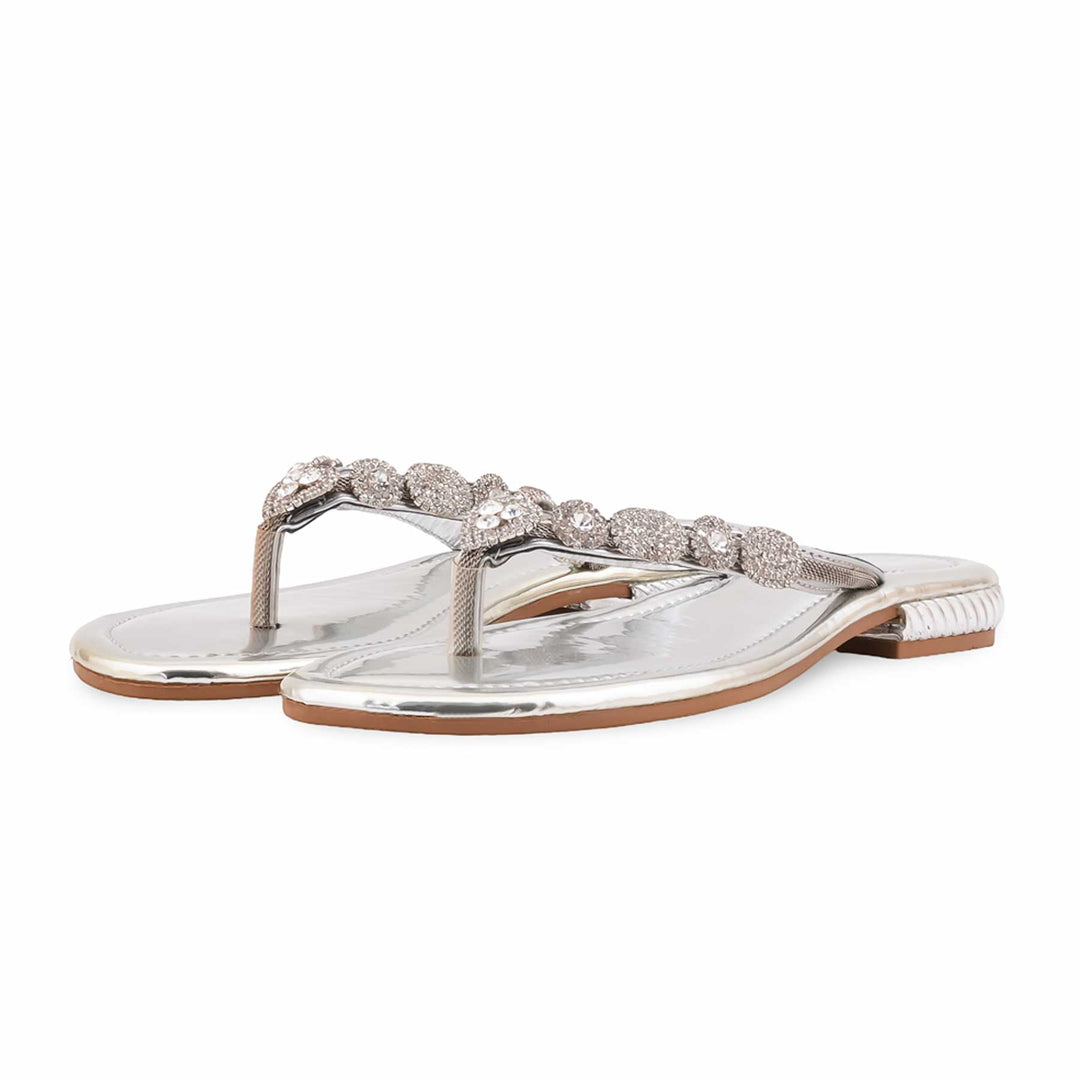 Silver Fancy Chappal For Women FN0813