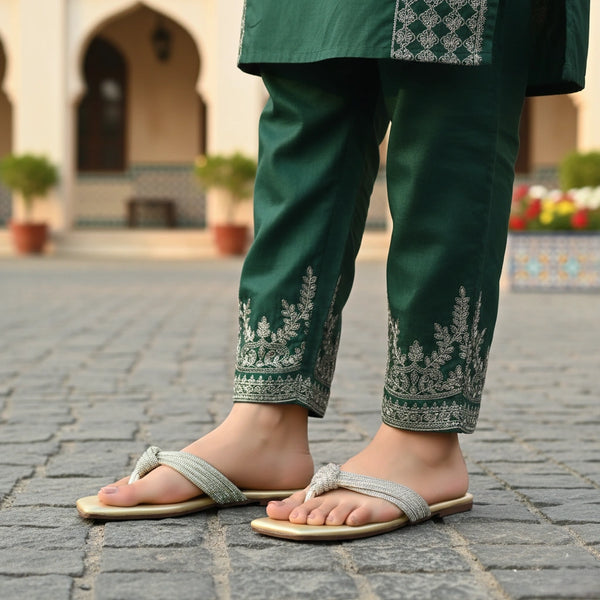 Golden Fancy Chappal For Women FN0814