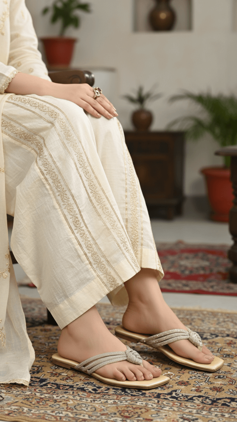 Golden Fancy Chappal For Women FN0814