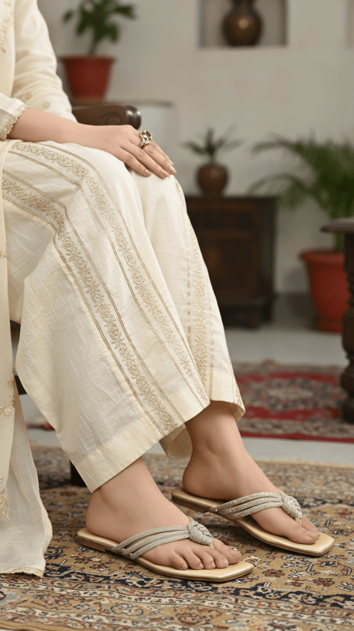 Golden Fancy Chappal For Women FN0814