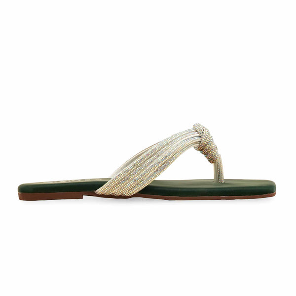 Green Fancy Chappal For Women FN0814