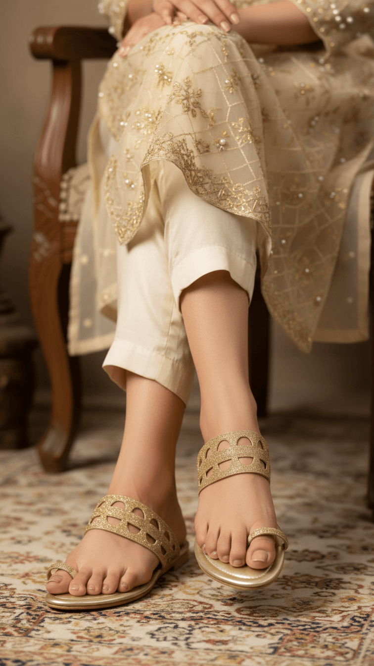 Golden Fancy Chappal For Women FN0816