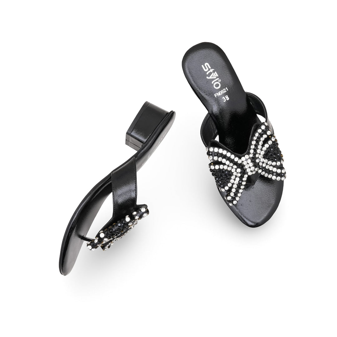 Black Fancy Chappal For Women FN0821