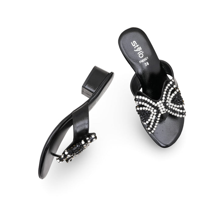 Black Fancy Chappal For Women FN0821