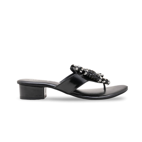 Black Fancy Chappal For Women FN0821