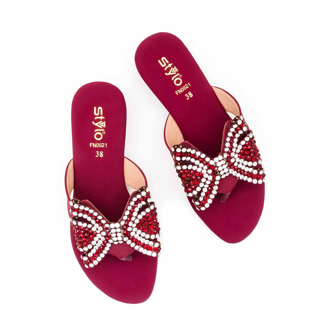 Maroon Fancy Chappal For Women FN0821