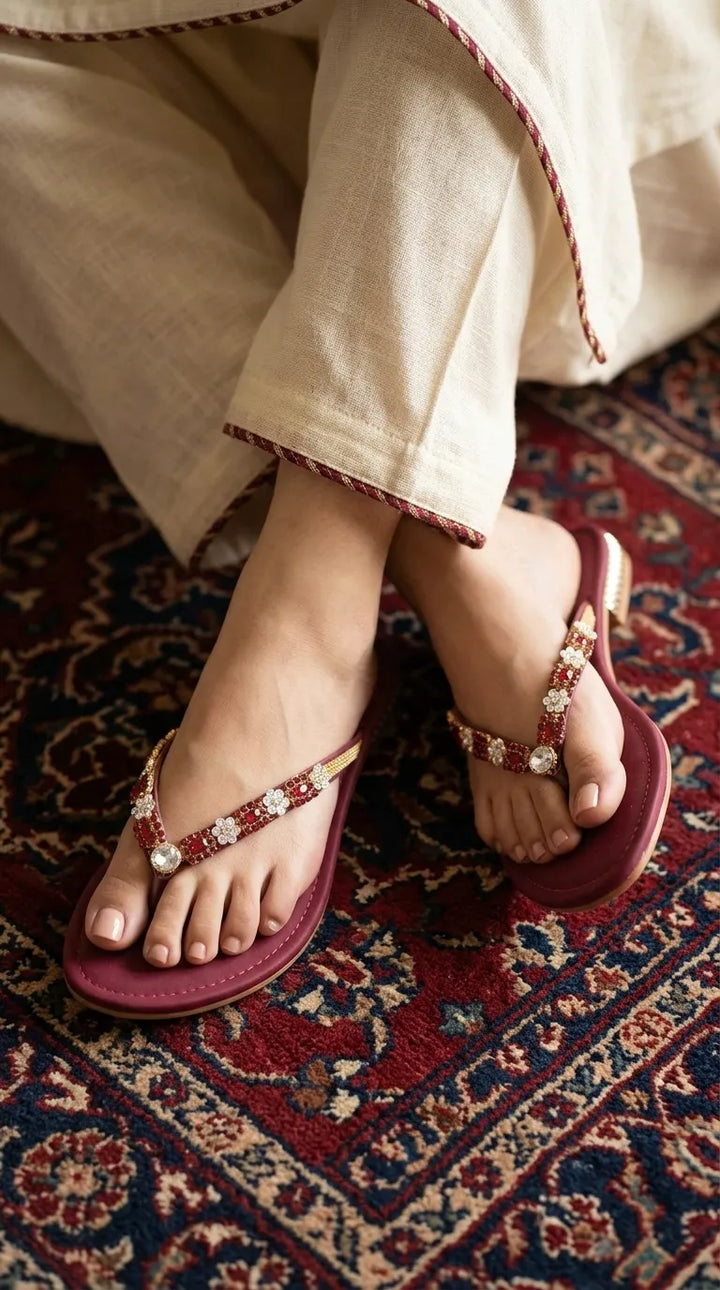 Maroon Fancy Chappal For Women FN0822