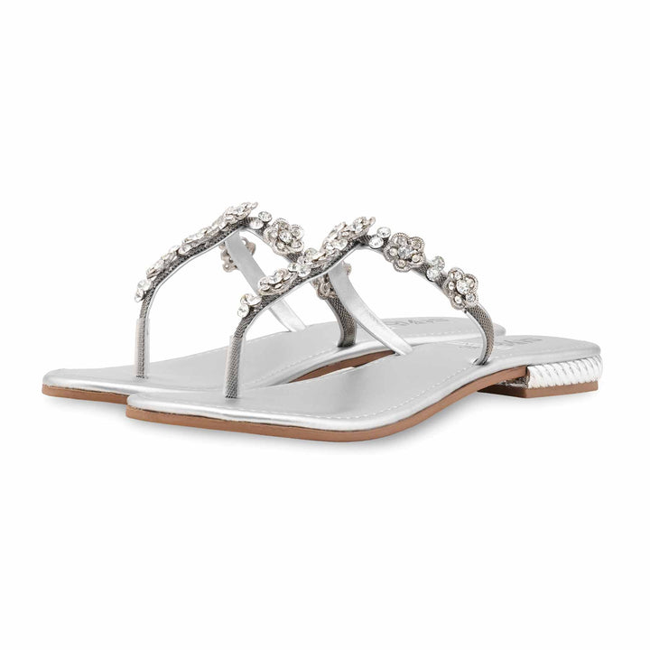 Silver Fancy Chappal For Women FN0823