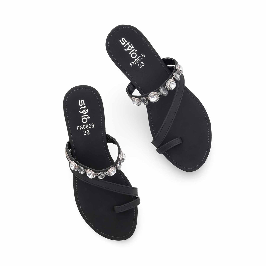 Black Fancy Chappal For Women FN0826