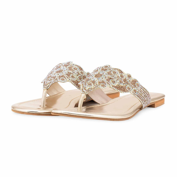 Golden Fancy Chappal For Women FN0827