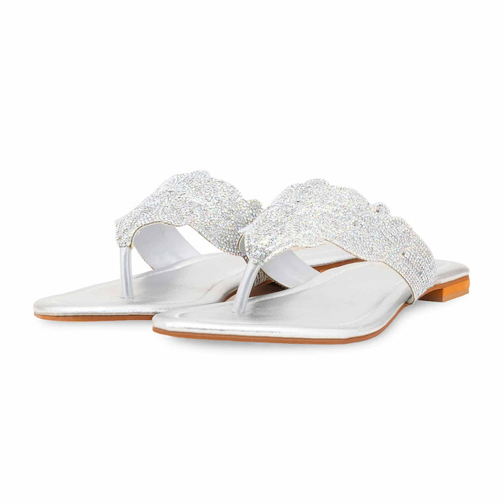 Silver Fancy Chappal For Women FN0827