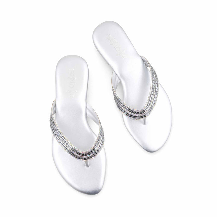 Silver Fancy Chappal For Ladies FN0829