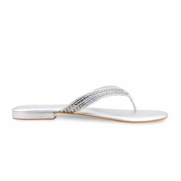 Silver Fancy Chappal For Ladies FN0829