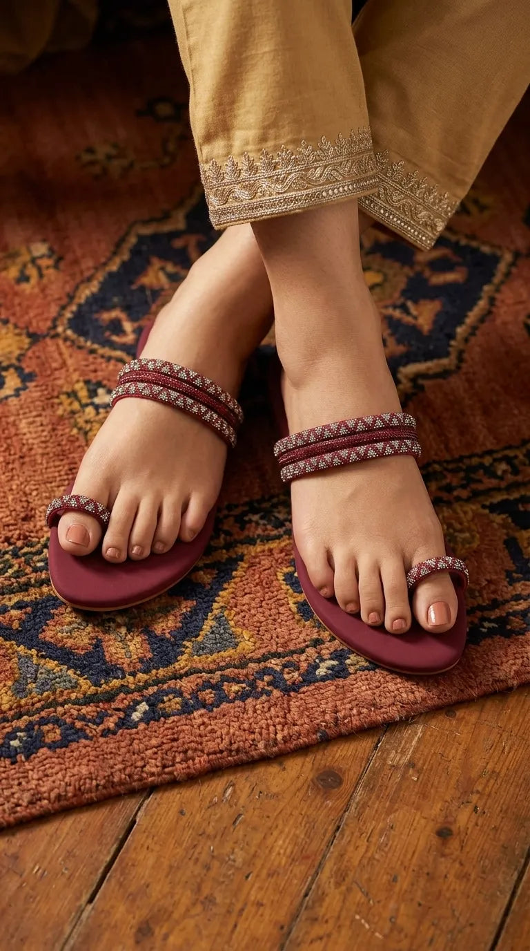 Maroon Fancy Chappal For Women FN0830