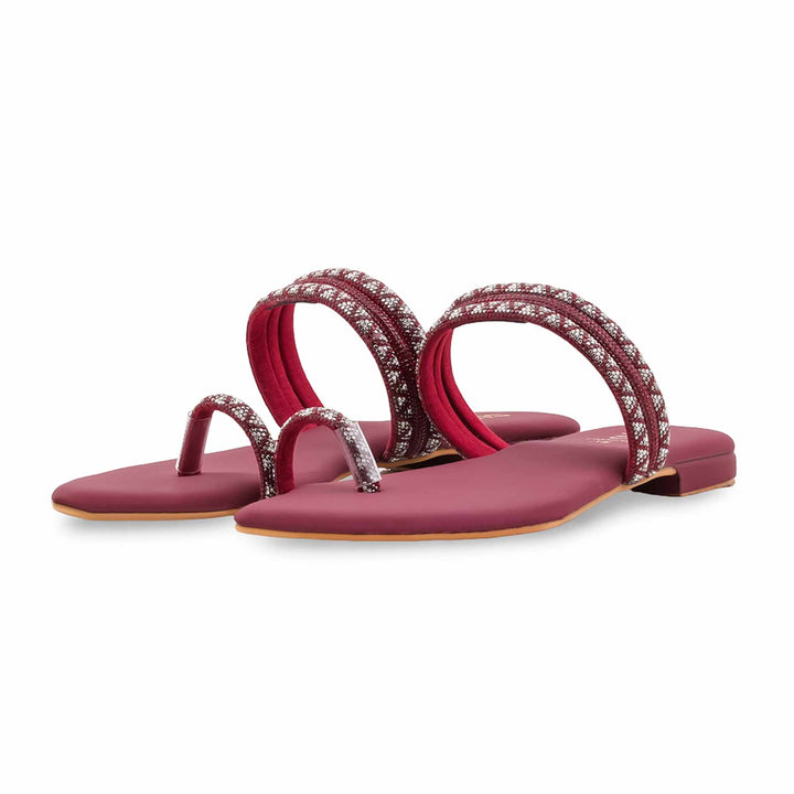 Maroon Fancy Chappal For Women FN0830