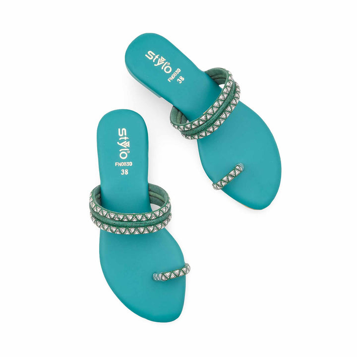 Green Fancy Chappal For Women FN0830
