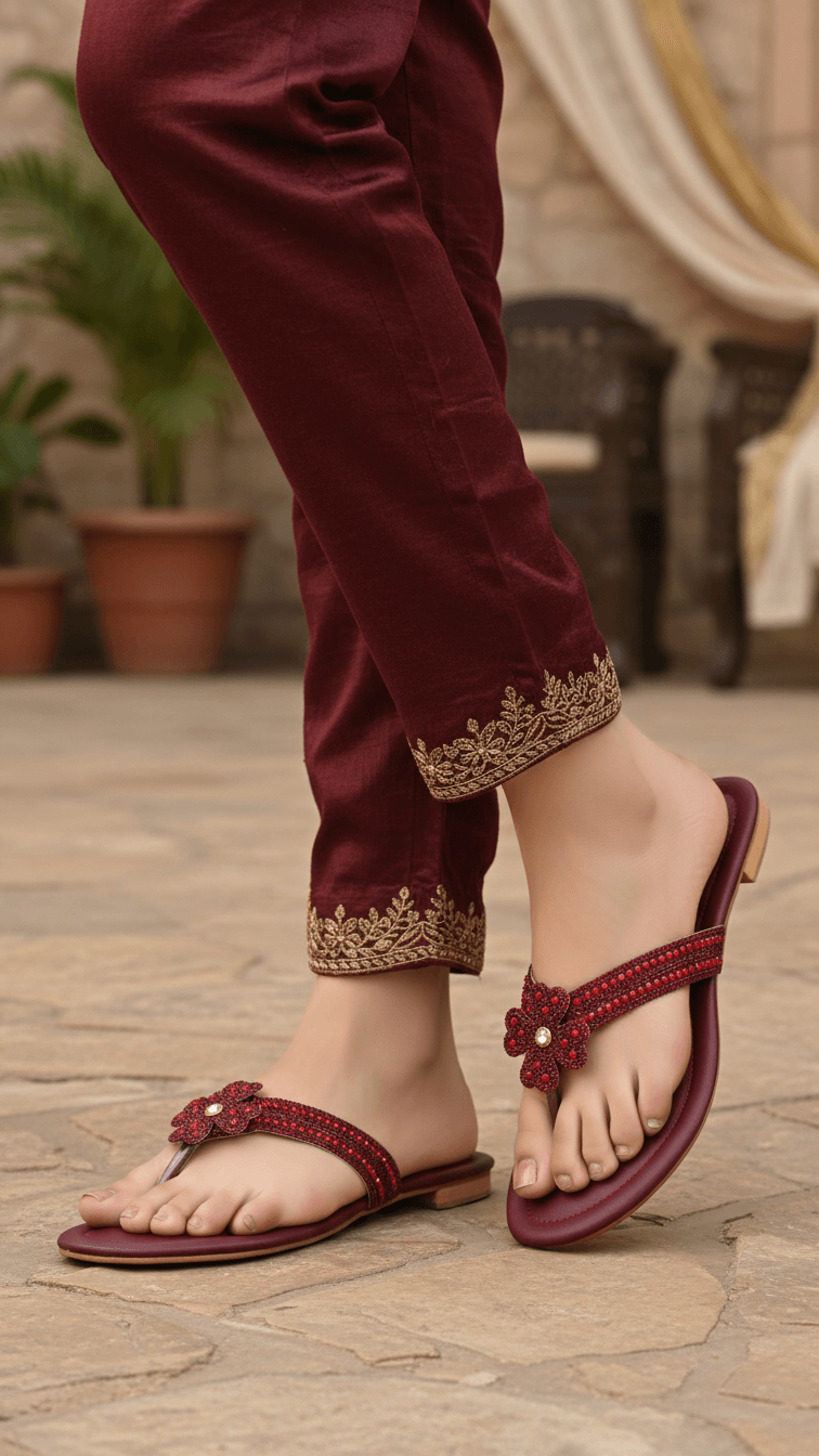 Maroon Fancy Chappal For Women FN0833