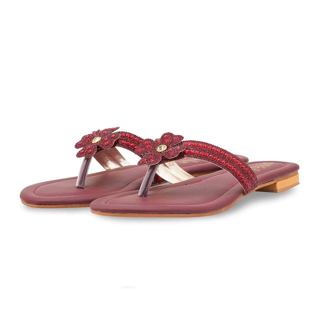 Maroon Fancy Chappal For Women FN0833
