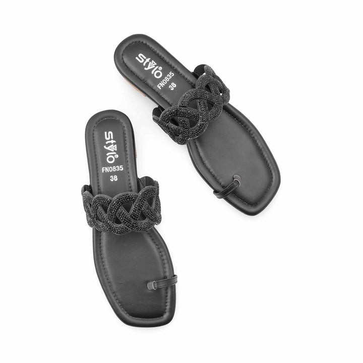 Black Fancy Chappal For Women FN0835