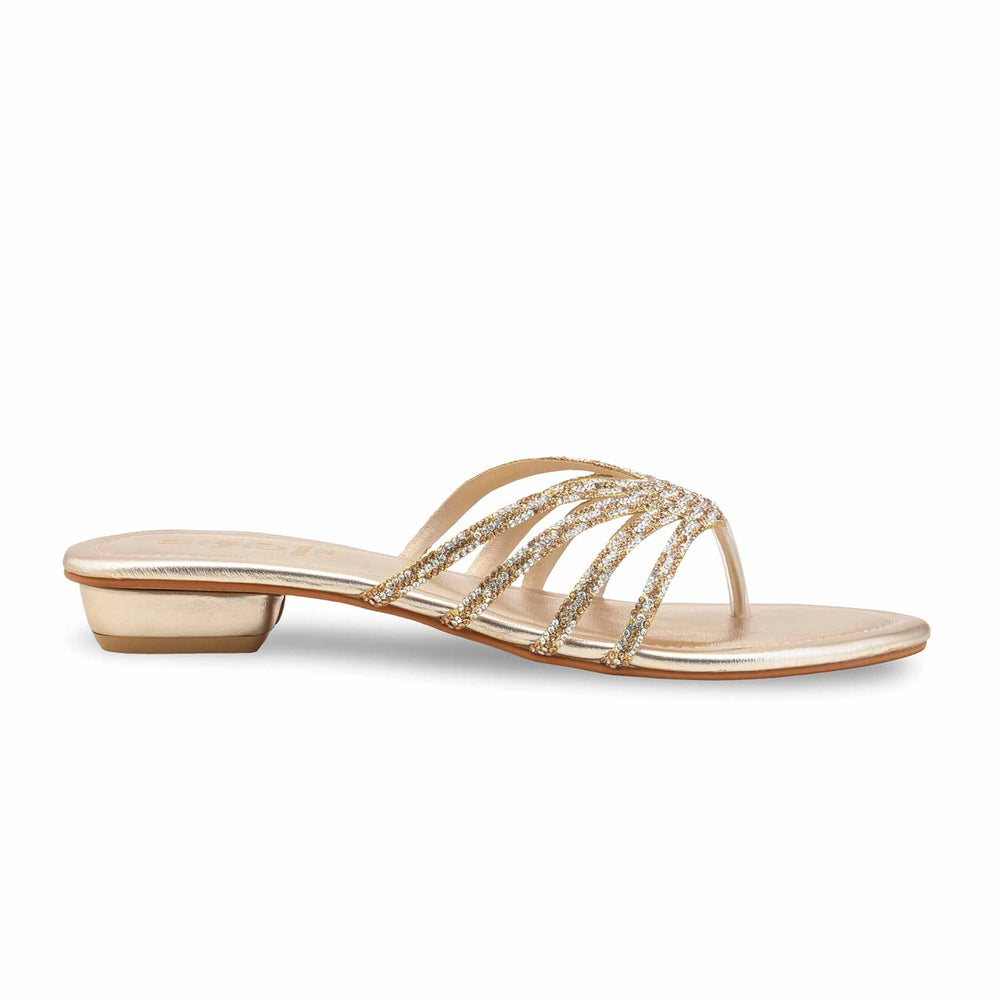 Golden Fancy Chappal For Ladies FN0837